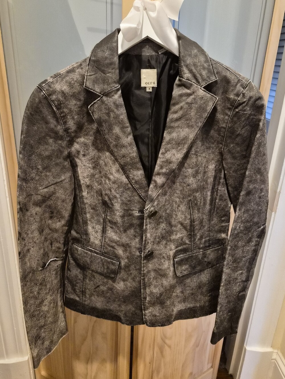 Charcoal Distressed Women's Leather Blazer